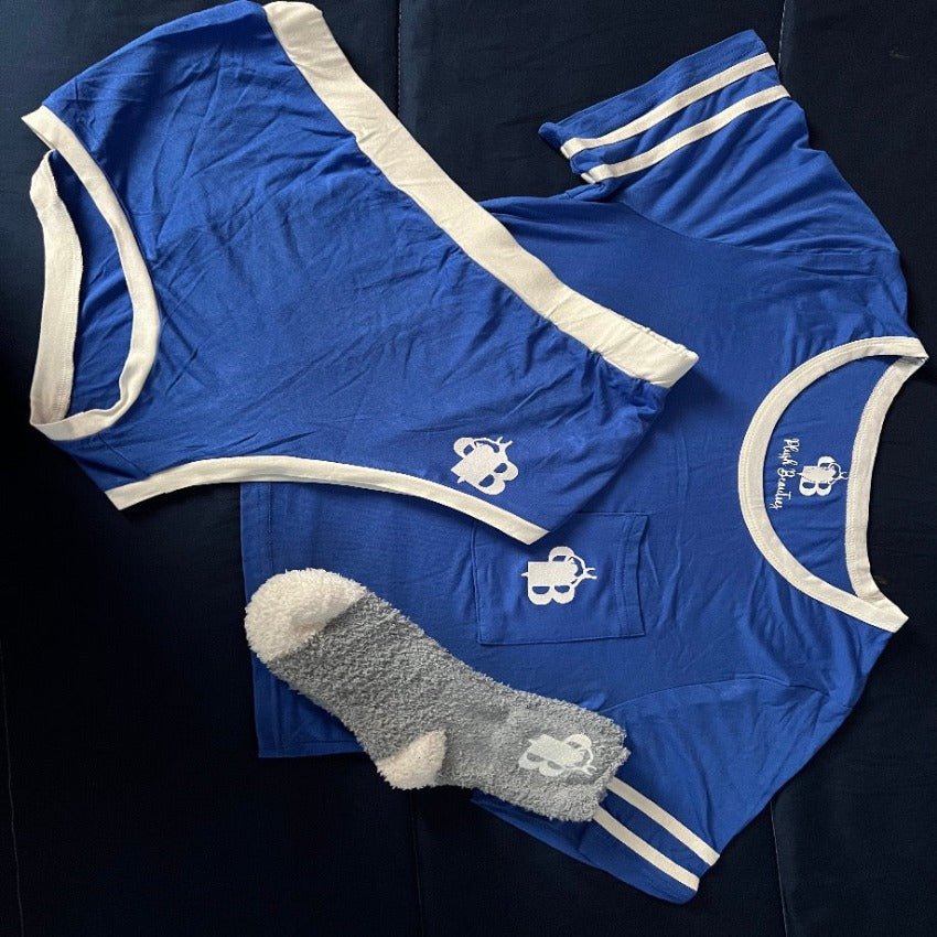 Blue crop top and shorts lounge set, third view