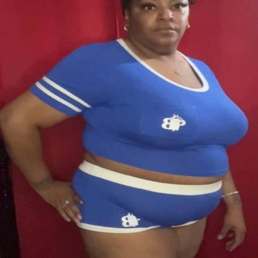 Blue crop top and shorts lounge set, second view