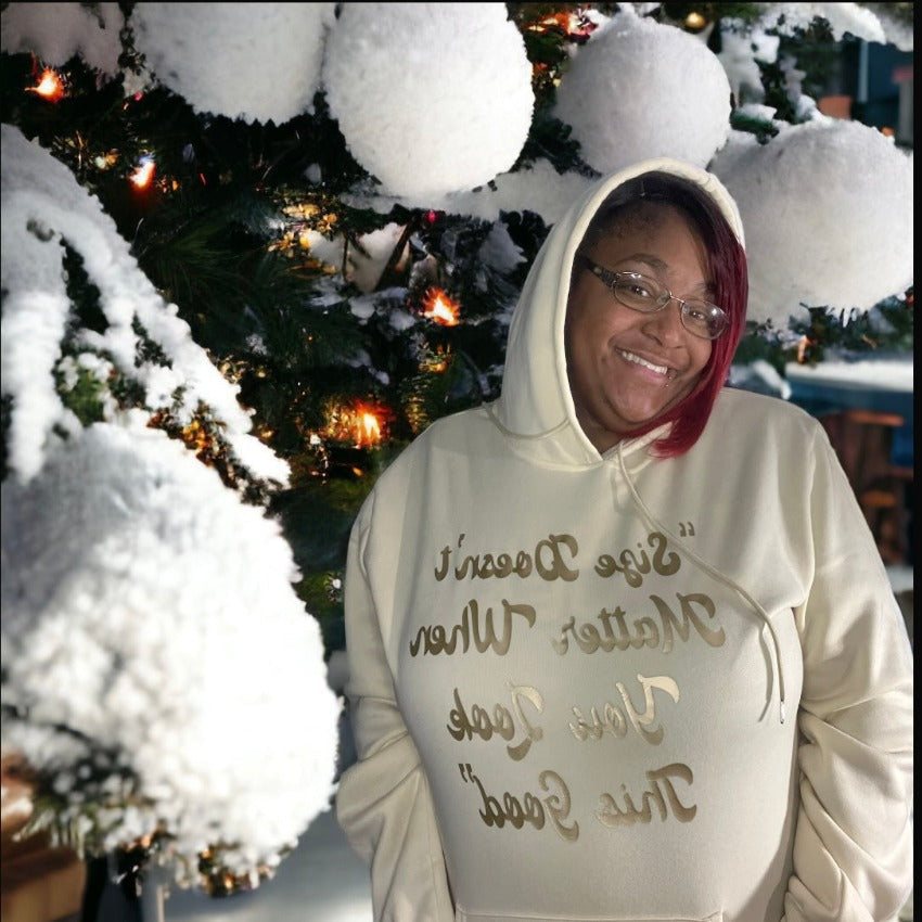 Apricot and gold slogan hoodie, fourth view
