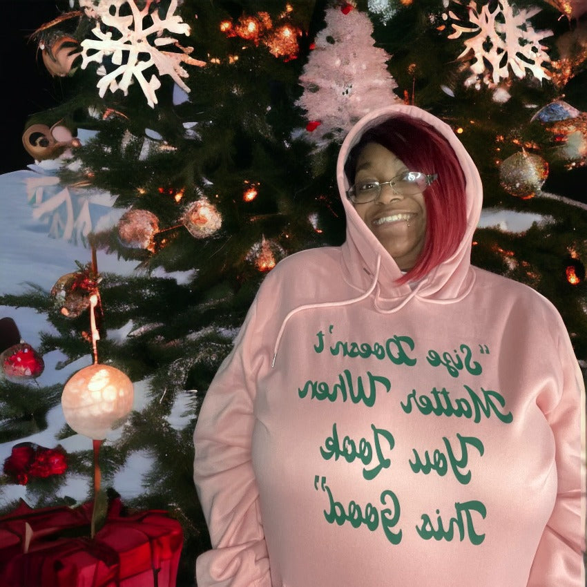Pink and green slogan hoodie, second view
