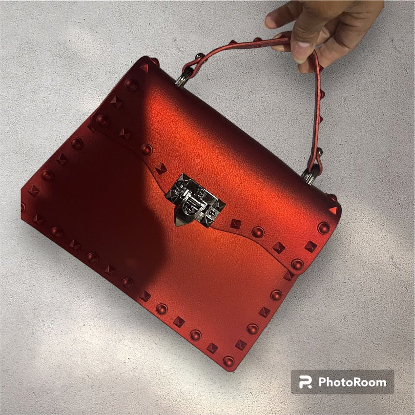 Red studded jelly crossbody purse