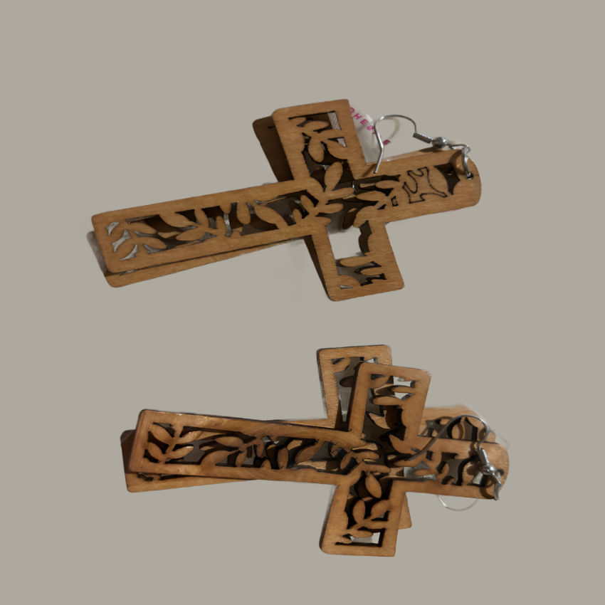 Cross Circle Earrings – Tan