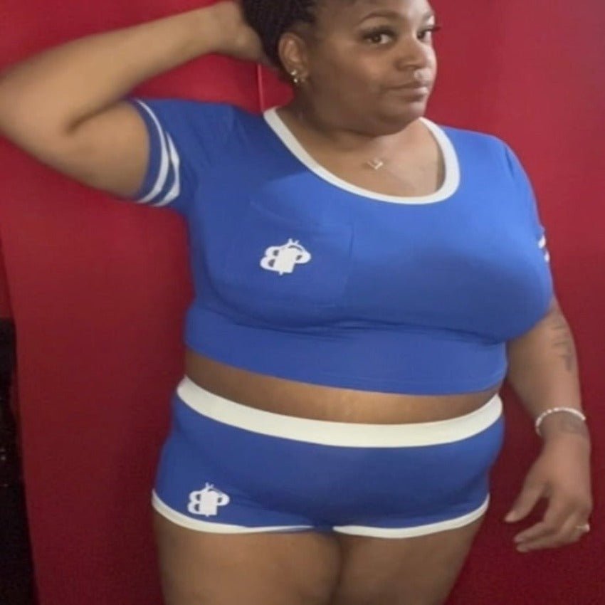Blue crop top and shorts lounge set