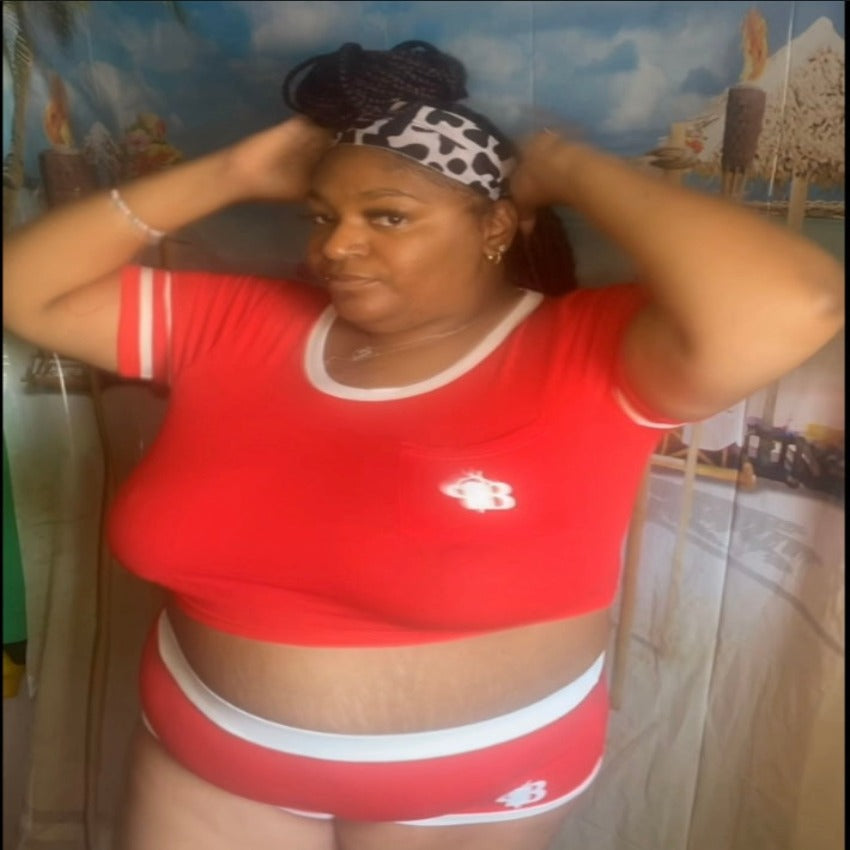 Red crop top and shorts lounge set